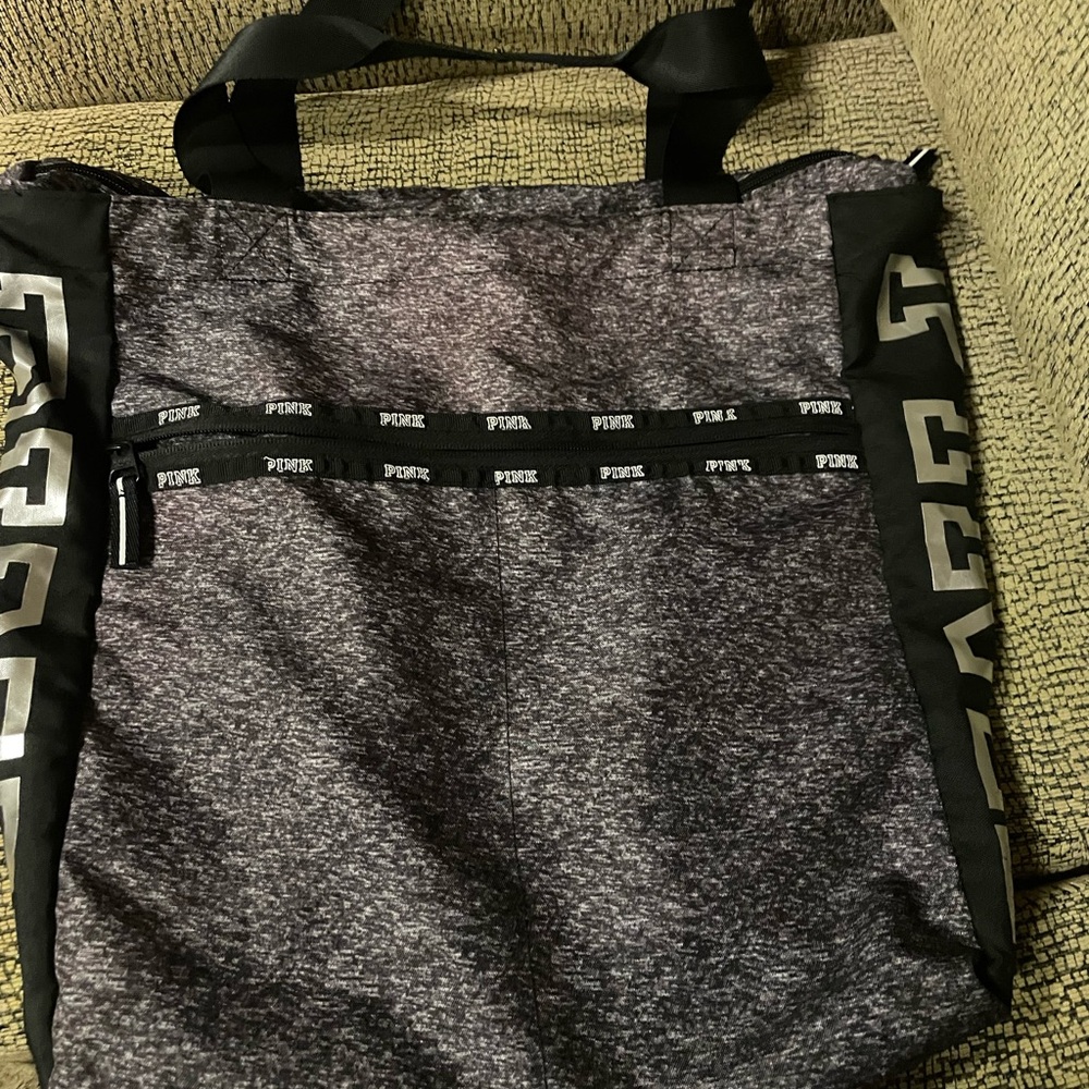 PINK Victoria's Secret Black and Gray Duffel Bag with Small Bag